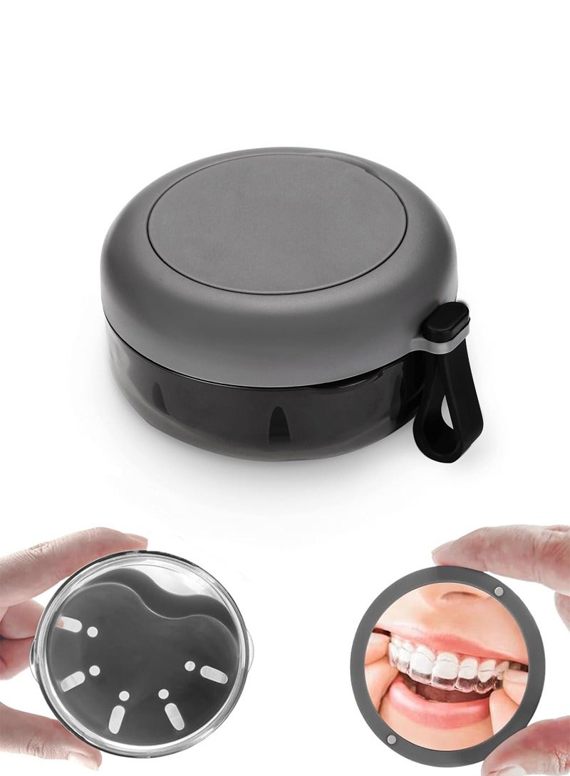Denture Case, Definitely No-Leak Denture Bath Box for Traveling Perfectly, Denture Cup with Strainer & Magnetic Mirror,Completely Clean Care for Retainer, Mouth Guard, & Denture (BLACK) - Image 1
